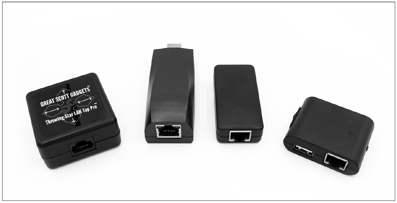 Throwing Star LAN Tap Pro, LAN Turtle, Plunder Bug LAN Tap, and Packet Squirrel